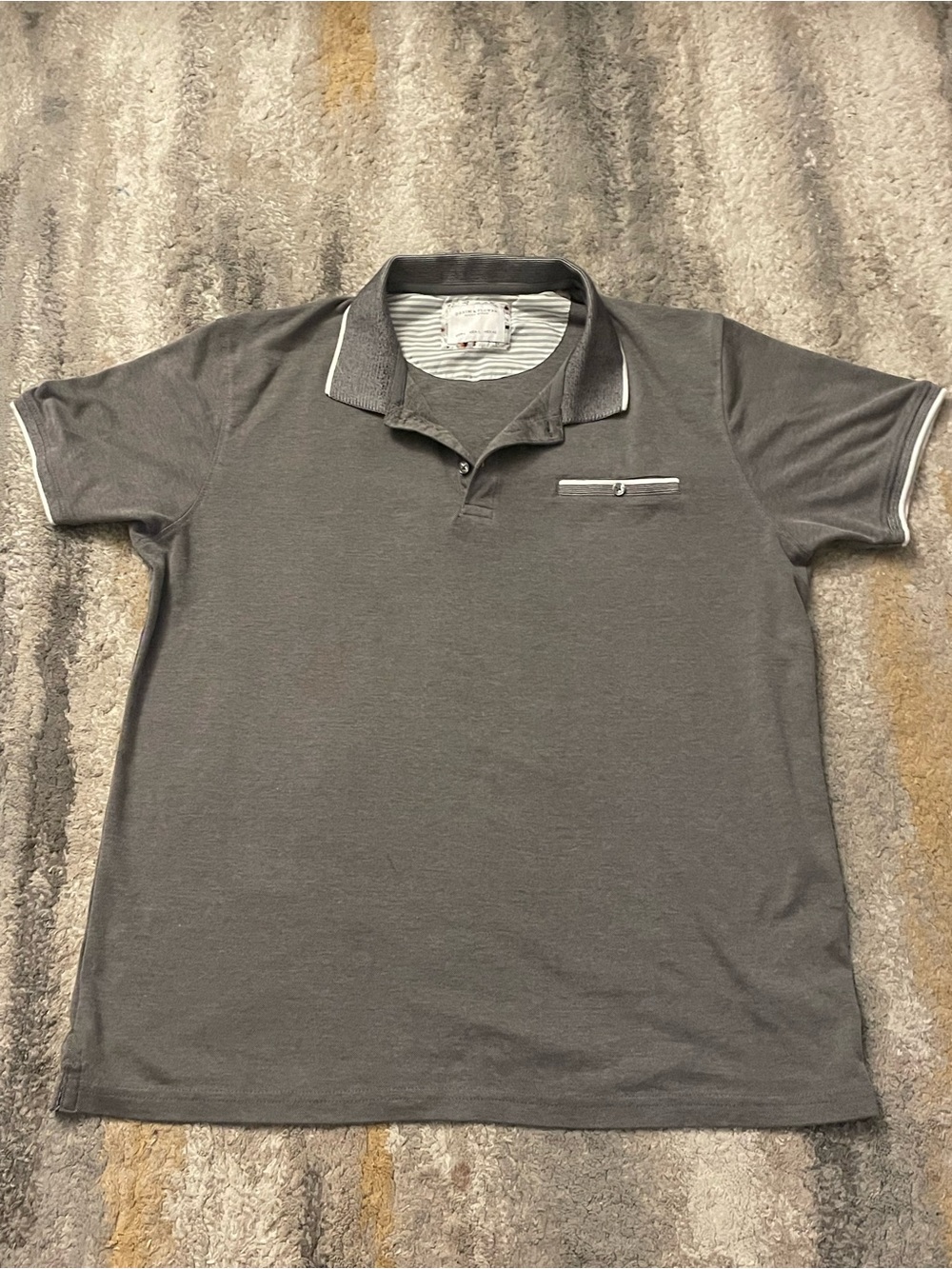 Denim & Flower Men’s Gray Polo with Zip Chest Pocket